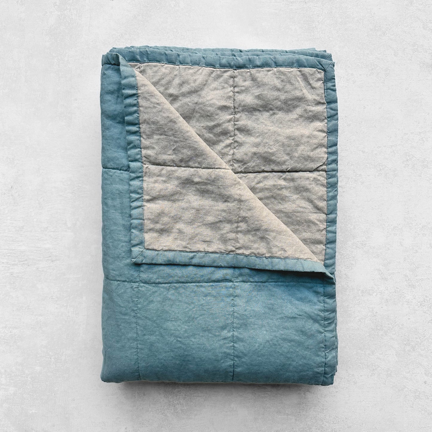 Miller Linen Quilt Duck Egg Blue - OEKO-TEX Certified