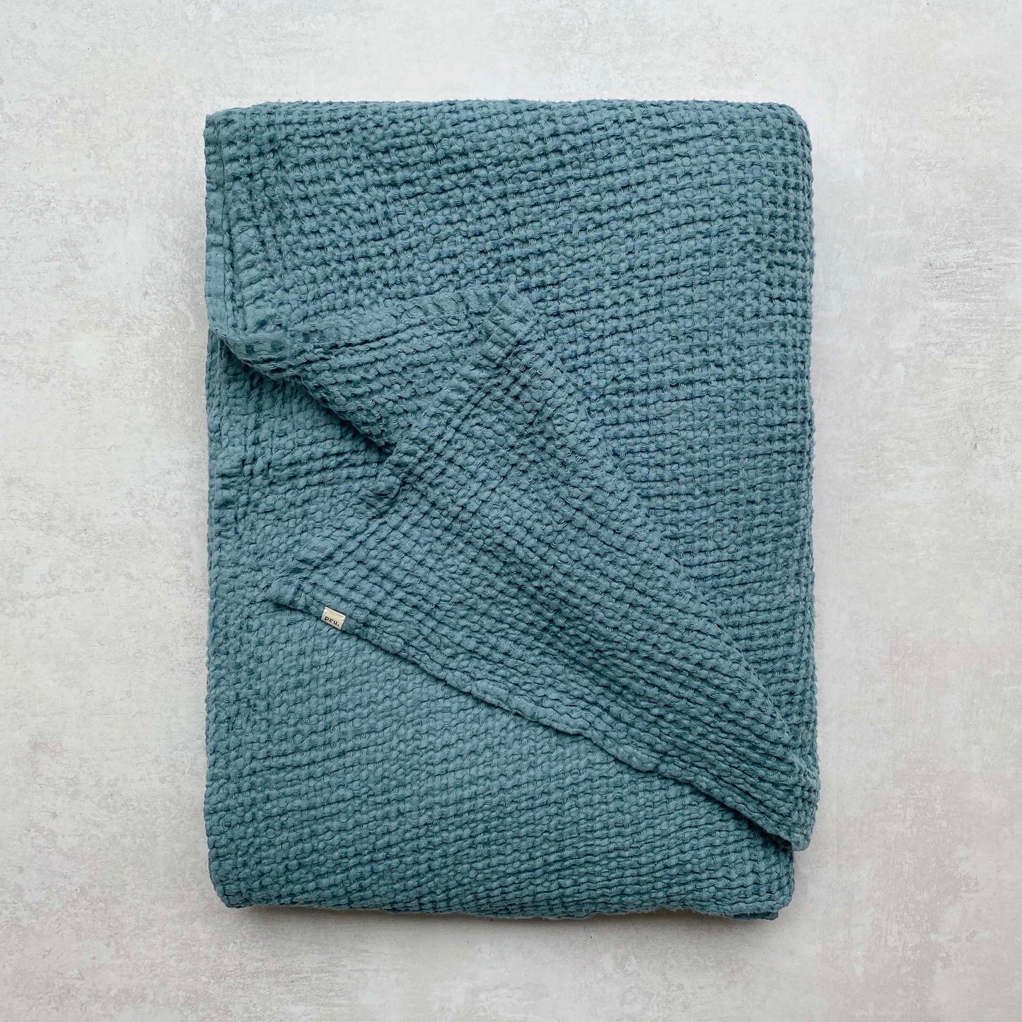 Mya Linen Waffle Blanket Slate Blue OEKO-TEX Certified