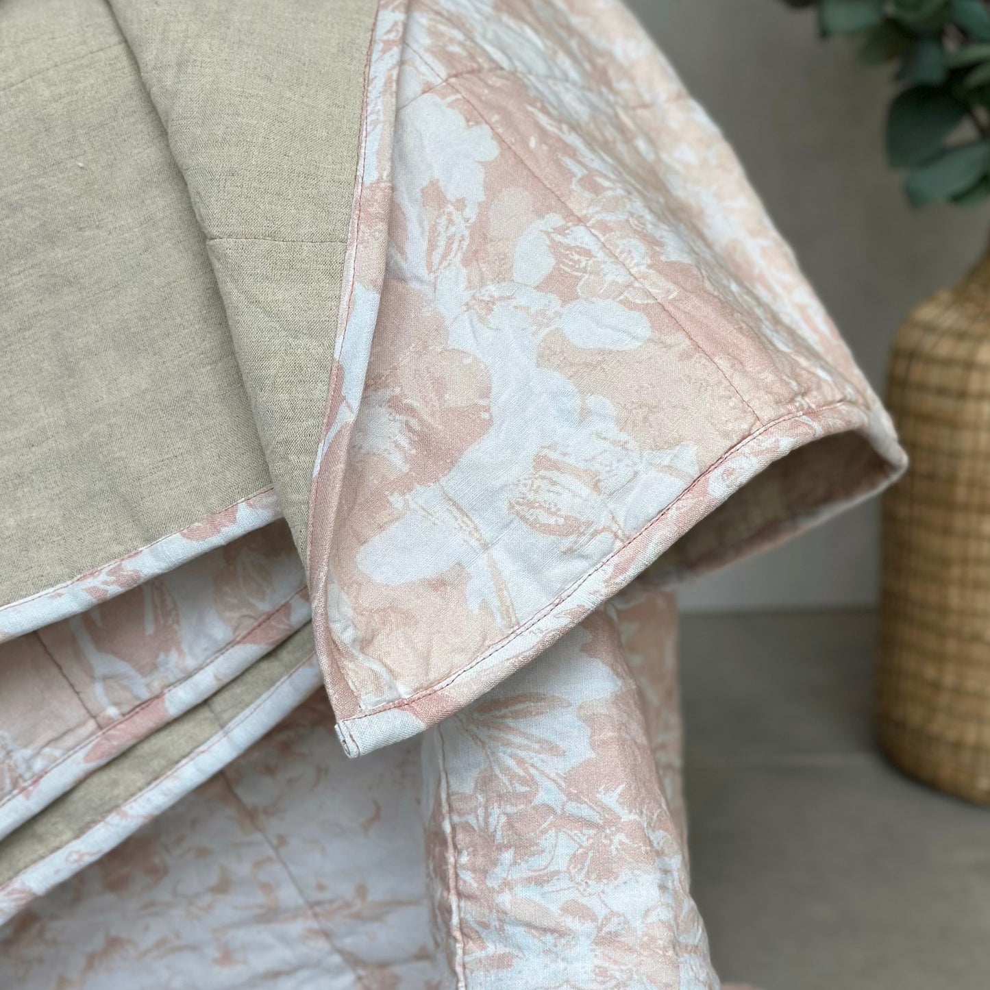 Everly Linen Quilted Throw Pale Pink