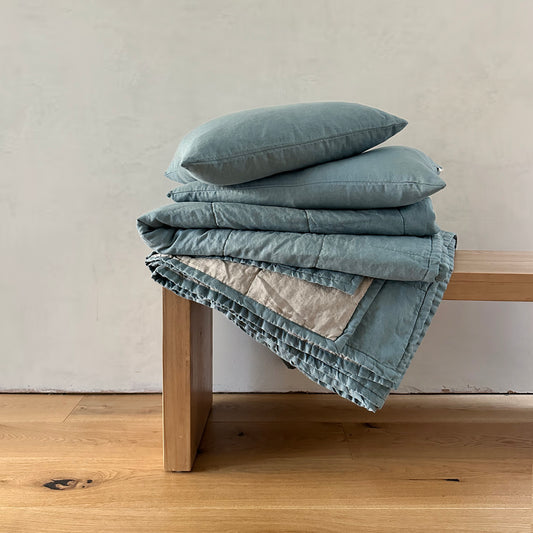 Miller Linen Quilt Duck Egg Blue