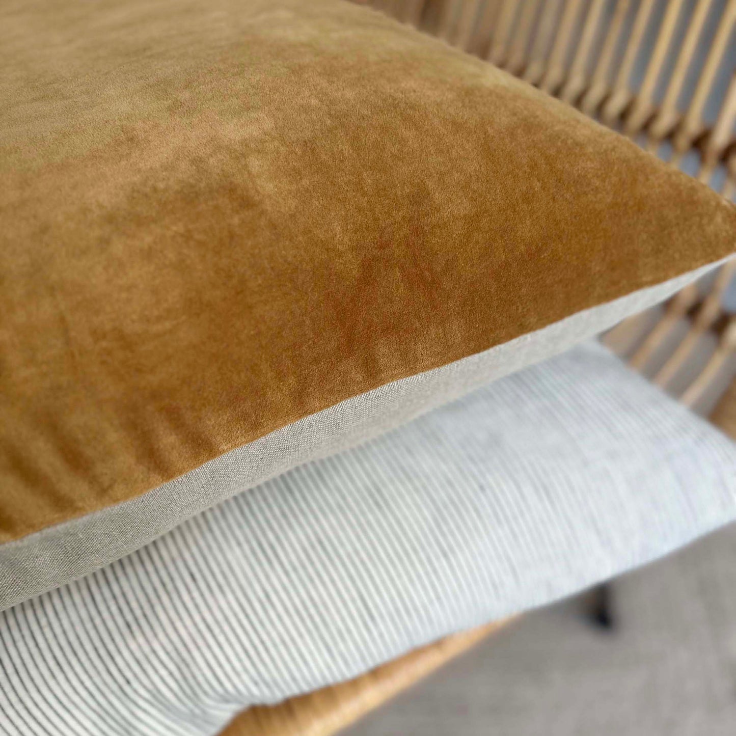 The Velvet And Linen Cushion Caramel