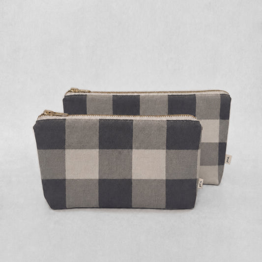 The Linen Pouch Bag - Charcoal Check
