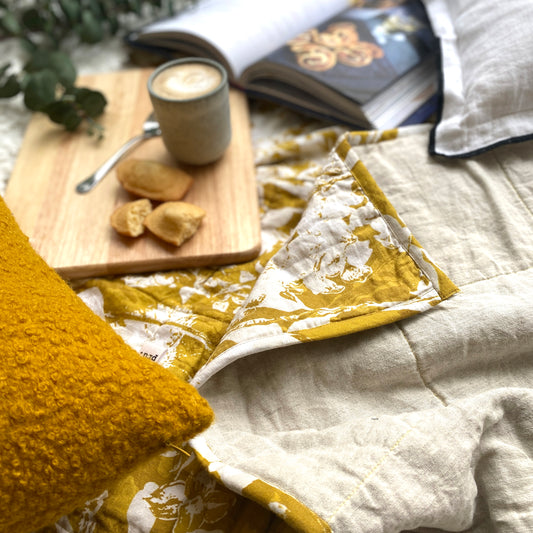 Everly Linen Quilted Throw Mustard Yellow