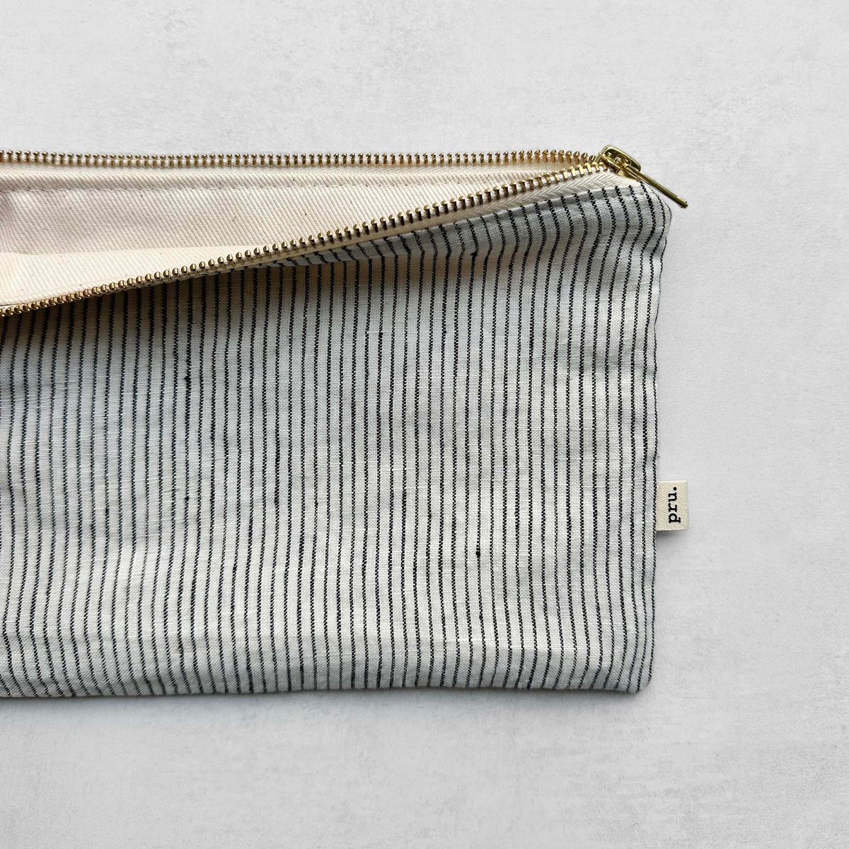 The Linen Pouch Bag - Black and Ivory Stripe