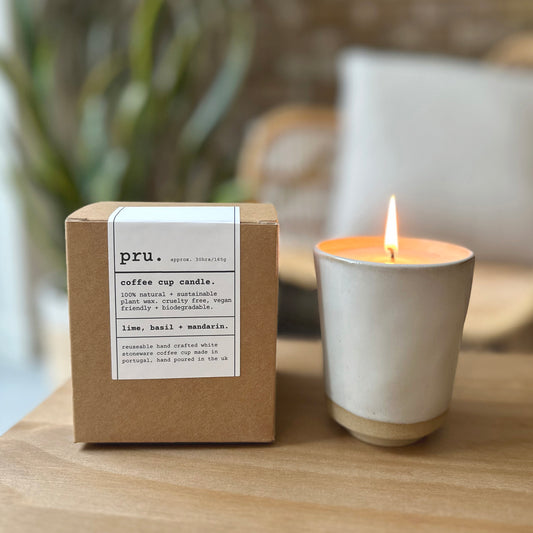 Ivory Coffee Cup Candle - Lime, Basil + Mandarin