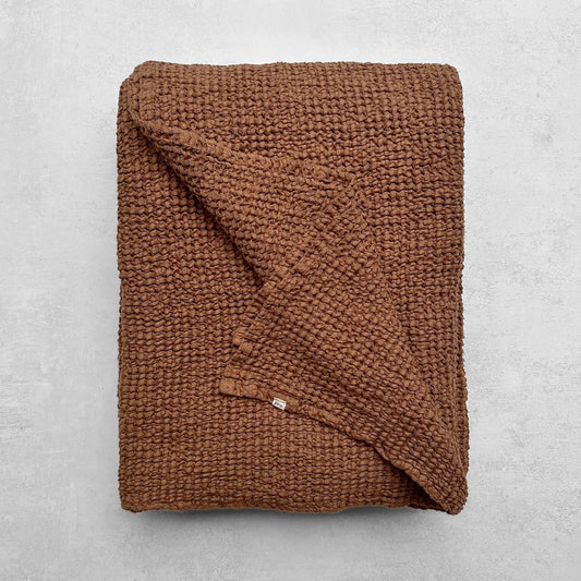 Mya Linen Waffle Blanket Rust OEKO-TEX Certified