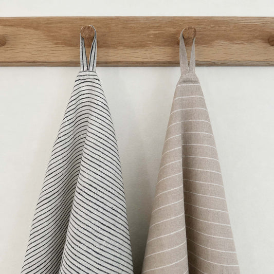 100% Linen Tea Towels OEKO-TEX® Certified - Sand Stripe + Stripe