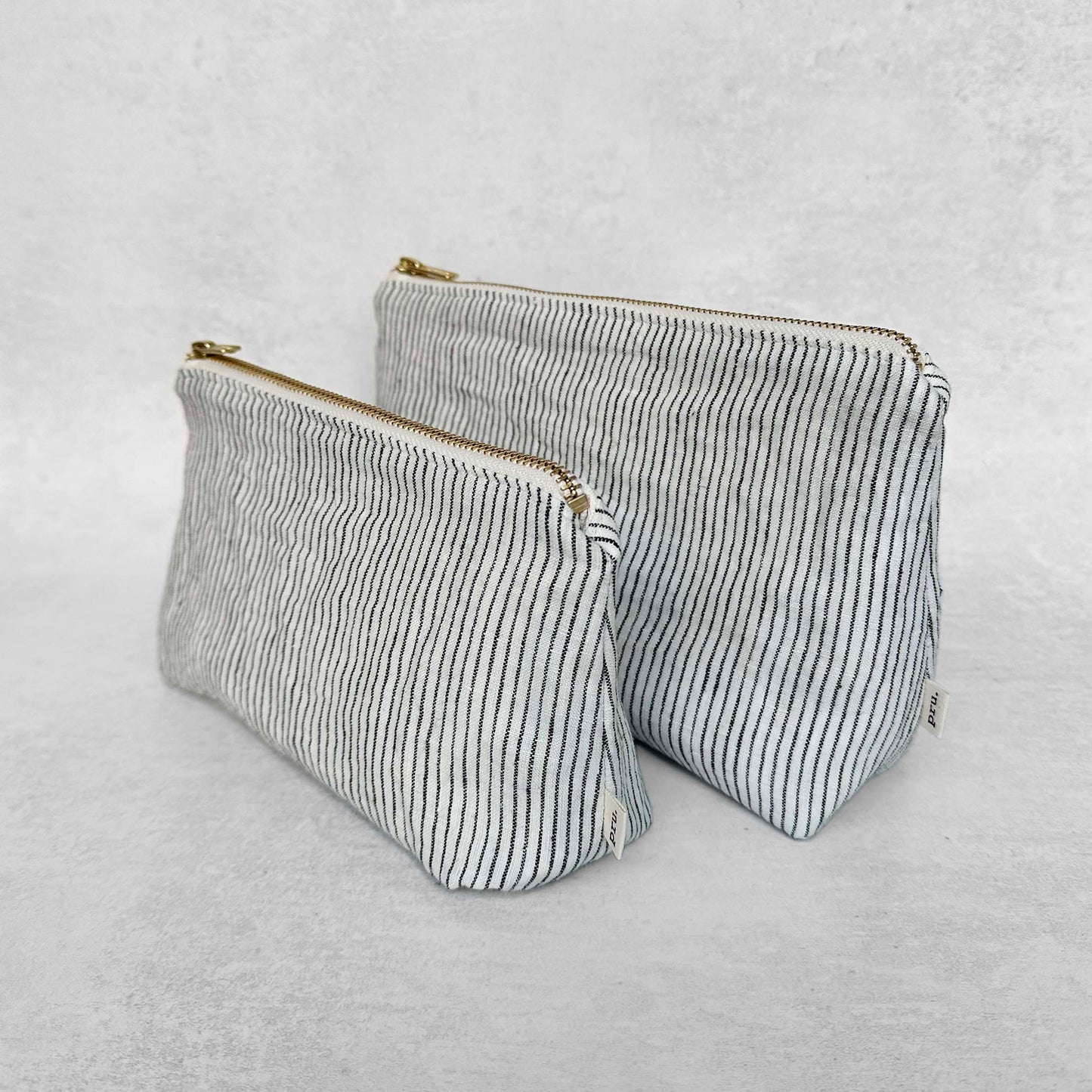 The Linen Pouch Bag - Black and Ivory Stripe