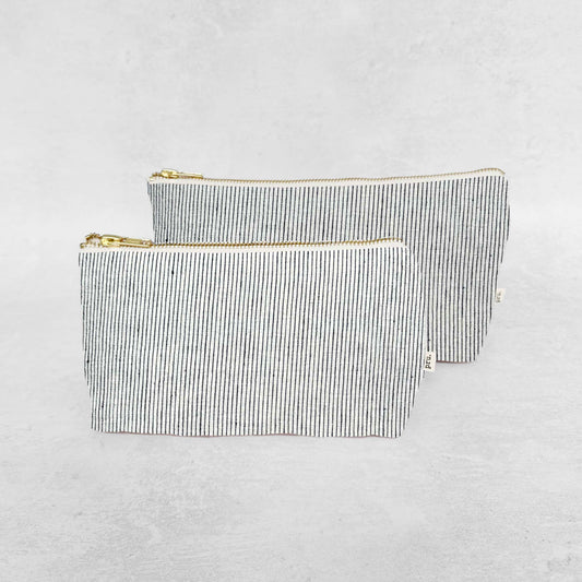 The Linen Pouch Bag - Black and Ivory Stripe