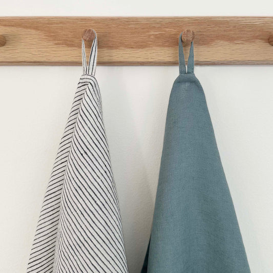 100% Linen Tea Towels OEKO-TEX® – Duck Egg Blue + Stripe