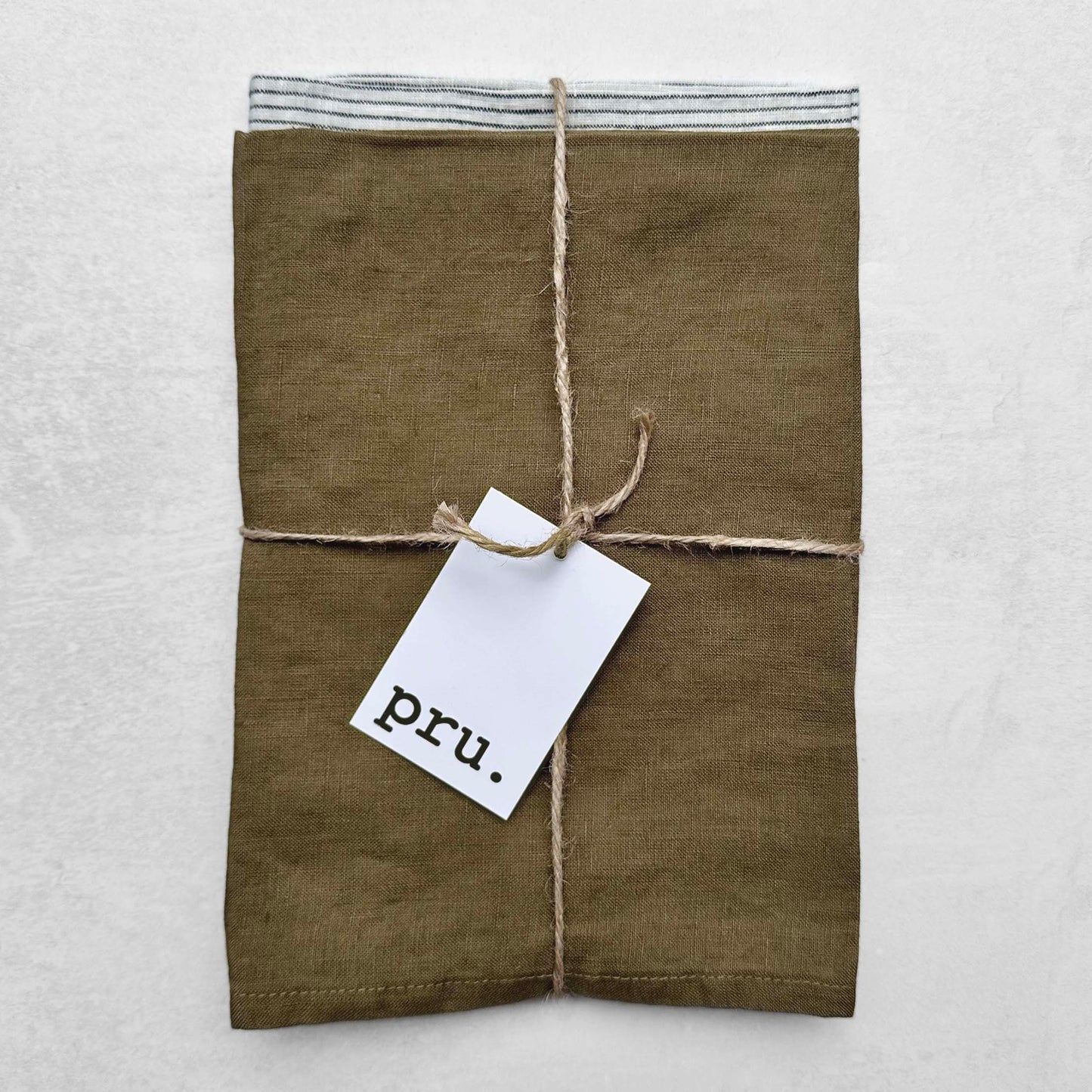 100% Linen Tea Towels OEKO-TEX® Certified – Khaki + Stripe