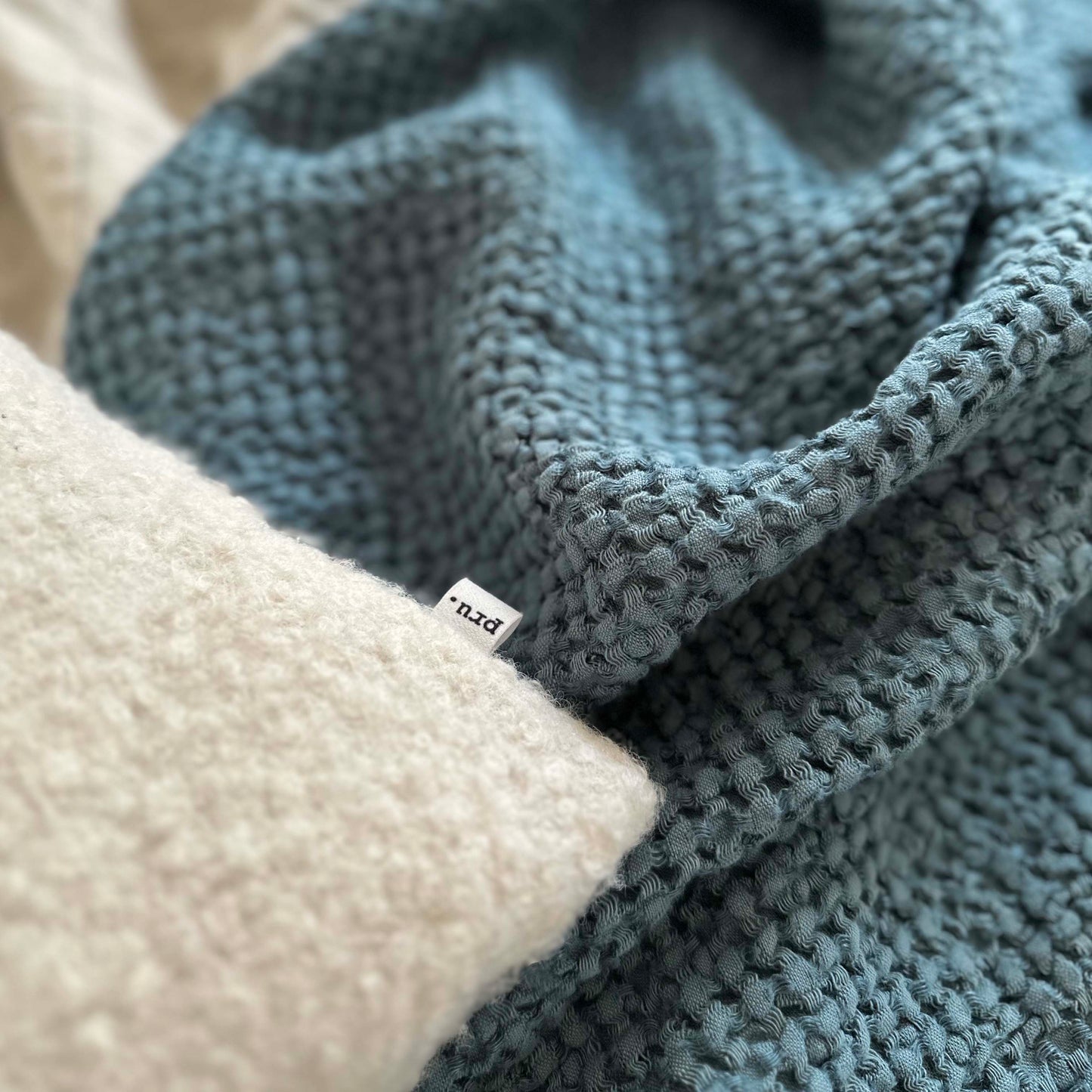 Mya Linen Waffle Blanket Slate Blue