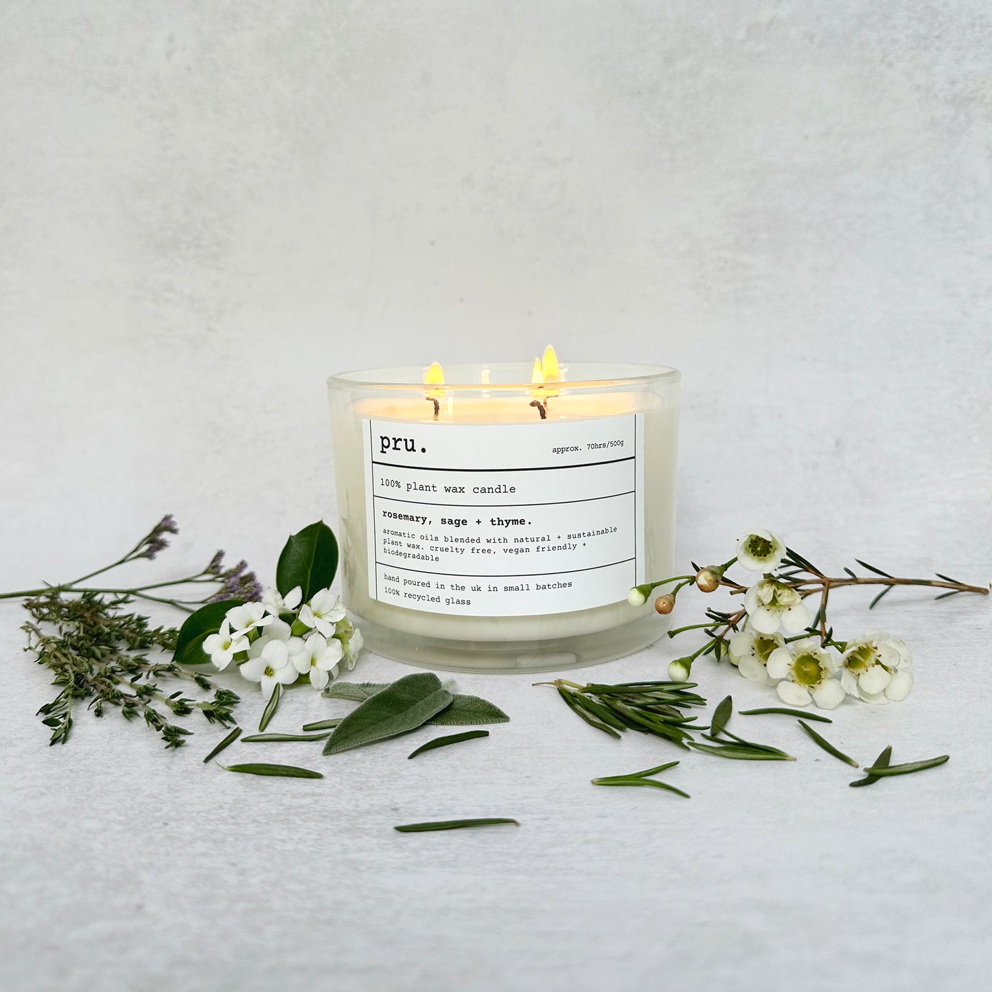 Three Wick Candle - Rosemary, Sage + Thyme