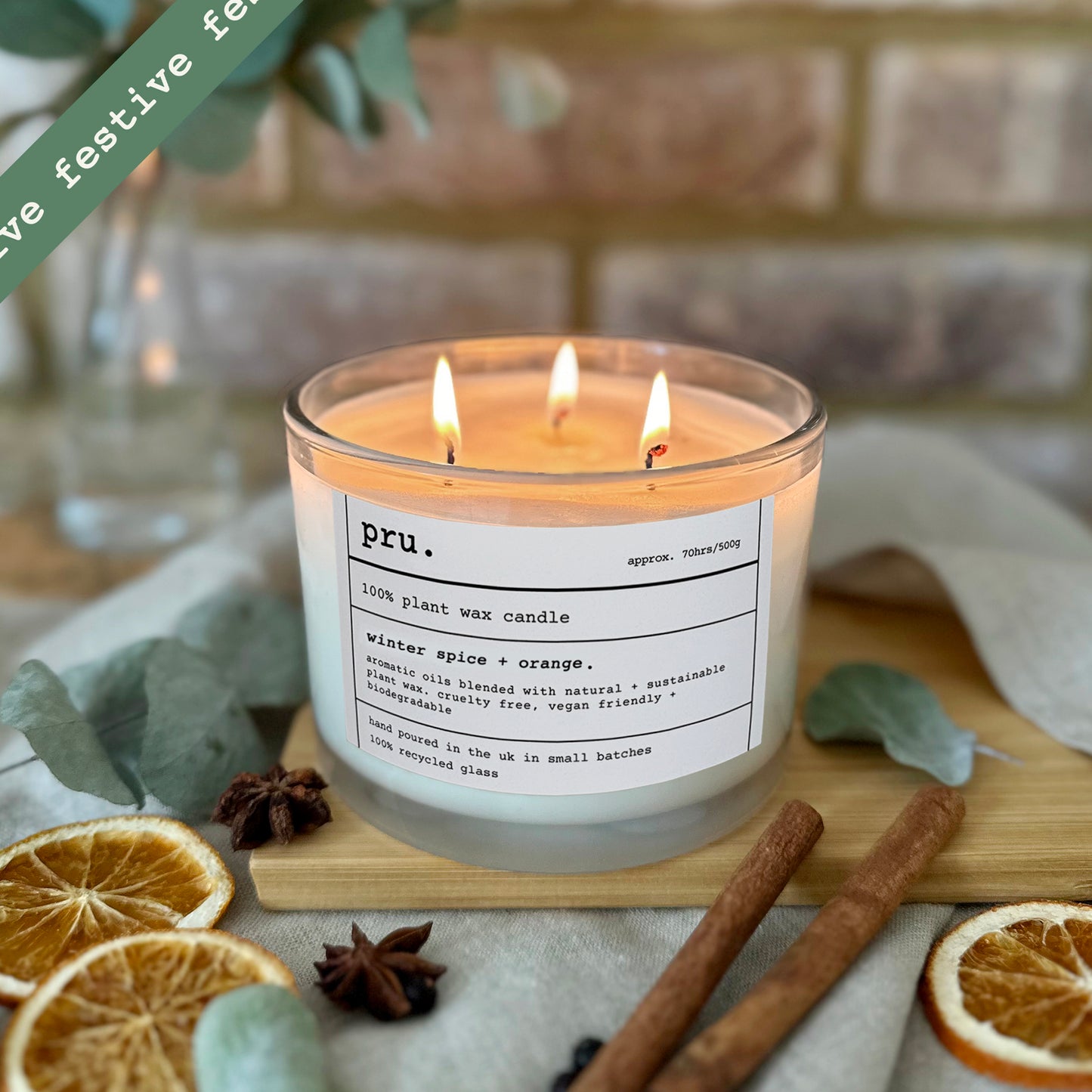 Three Wick Candle - Winter Spice + Orange