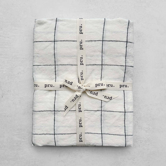 100% Linen Tablecloth OEKO-TEX® Certified - Grid Black & Ivory