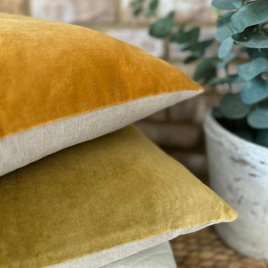 The Velvet And Linen Cushion Mustard Yellow