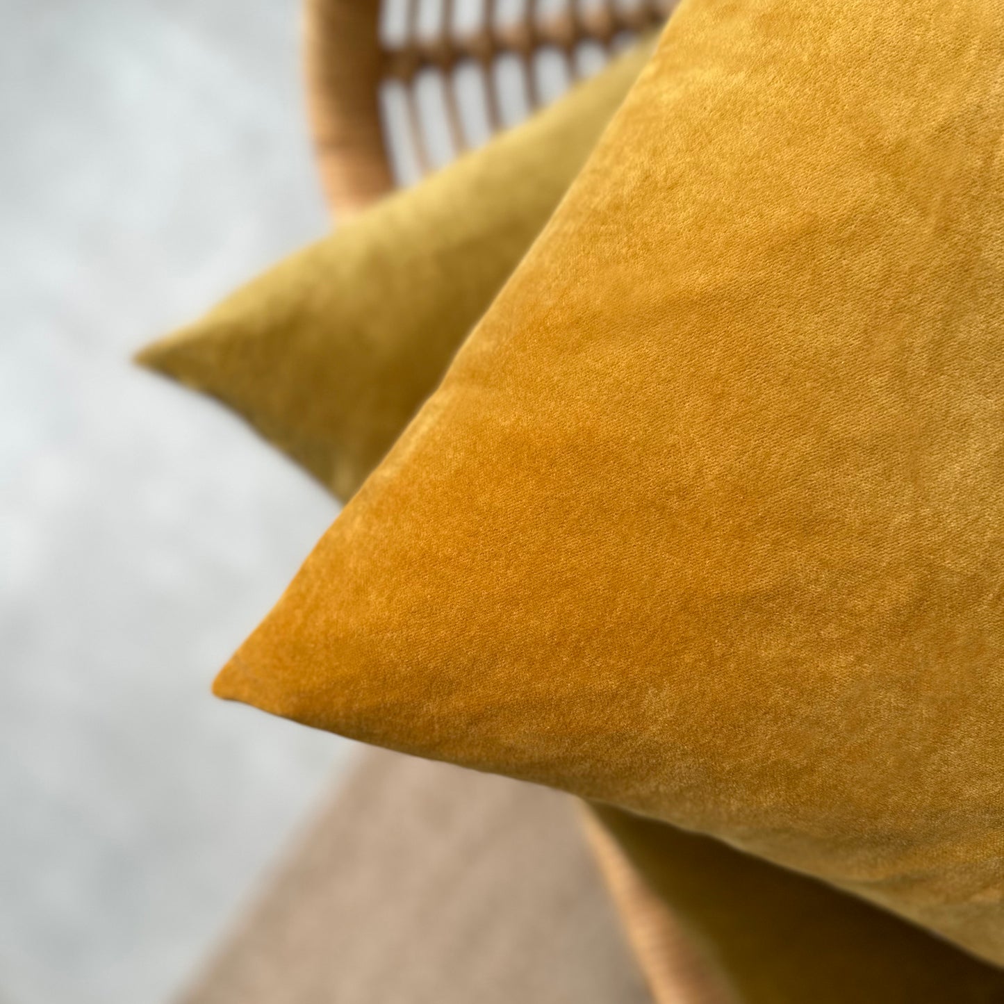 The Velvet And Linen Cushion Mustard Yellow