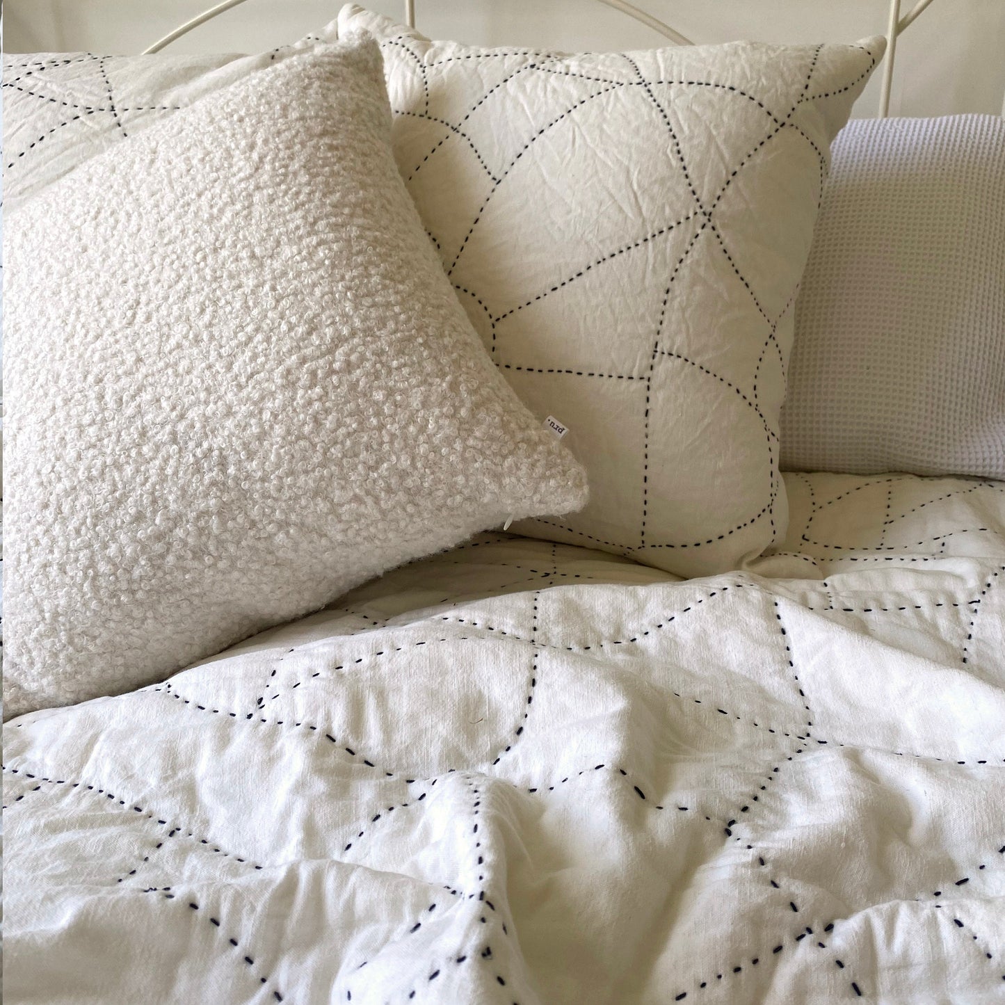 Phoebe Hand Embroidered Linen Cushion Ivory