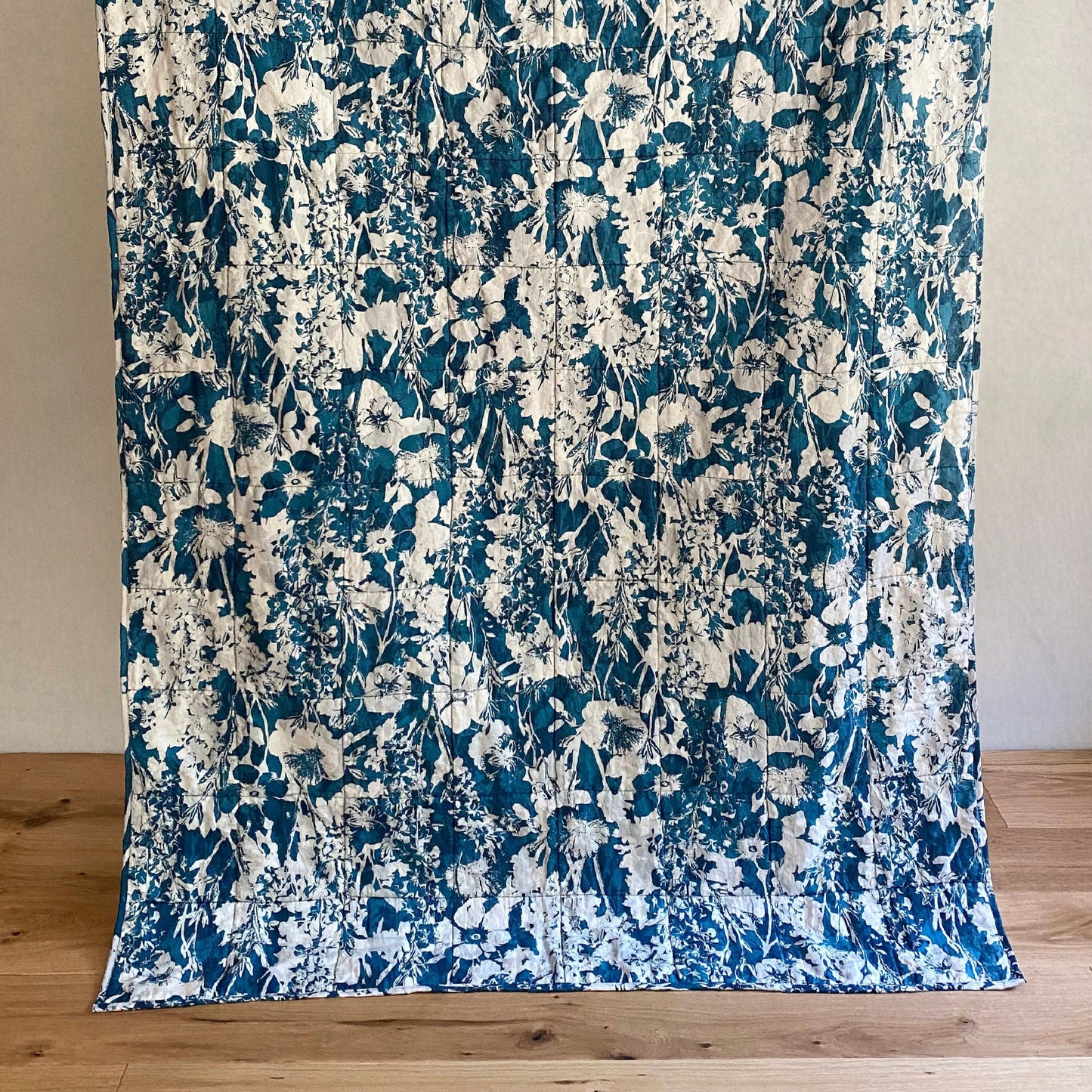 Everly Linen Quilted Throw Teal Blue