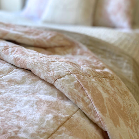 Everly Linen Quilted Throw Pale Pink