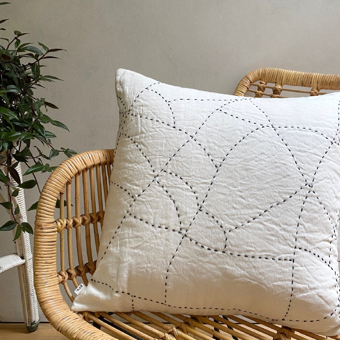 Phoebe Hand Embroidered Linen Cushion Ivory